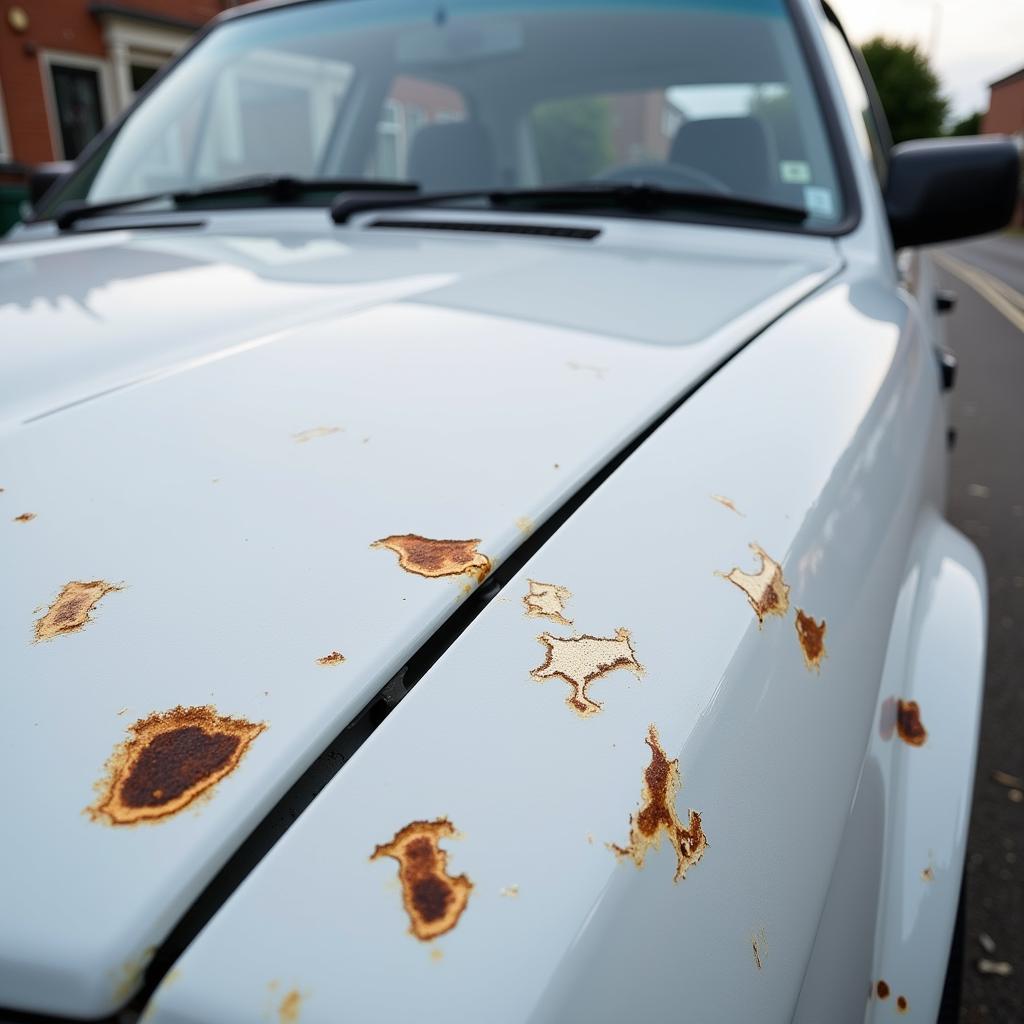 Close-up of car paint chip damage in Swindon