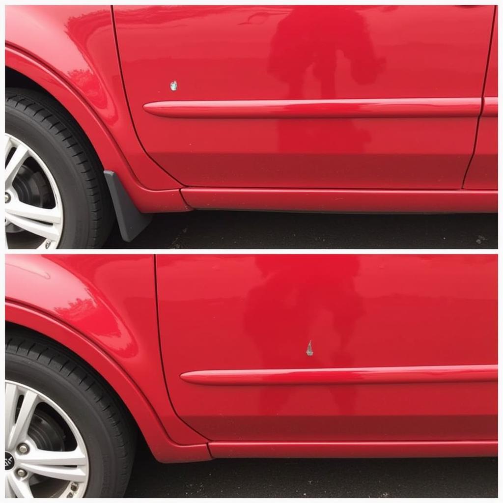 Before and after car paint chip repair