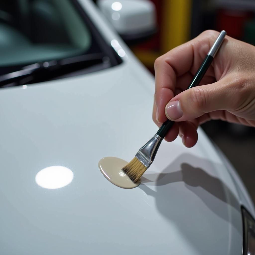 Close-up of a car paint chip being repaired in Bristol