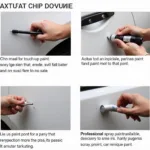 Different car paint chip repair methods being applied