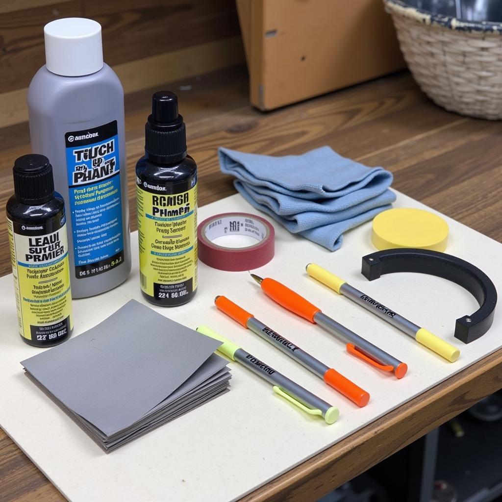 Assortment of tools for car paint chip repair