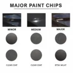 Different levels of car paint chip severity