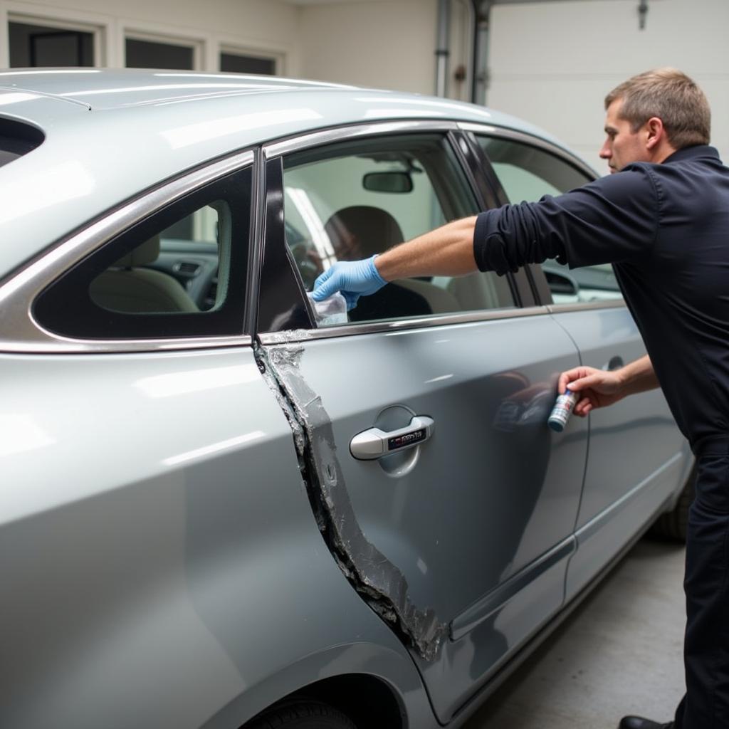 Car Paint Collision Repair Process in Progress