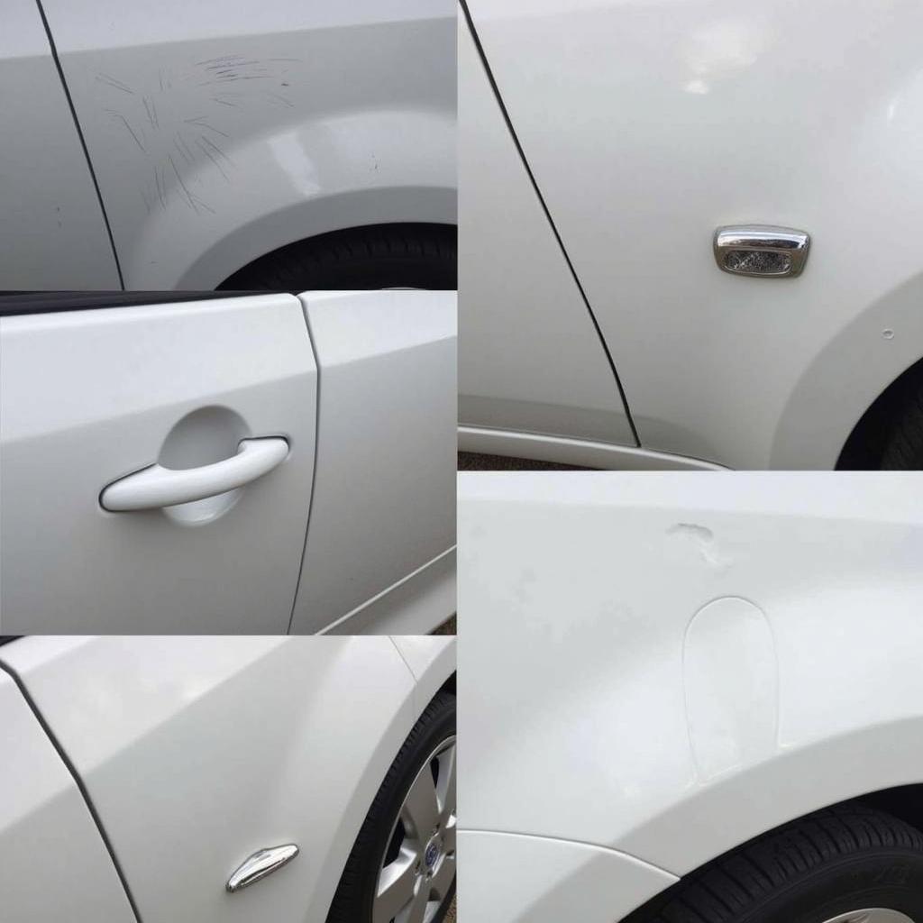 Close-up of car paint damage showing scratches and chips in Bawtry