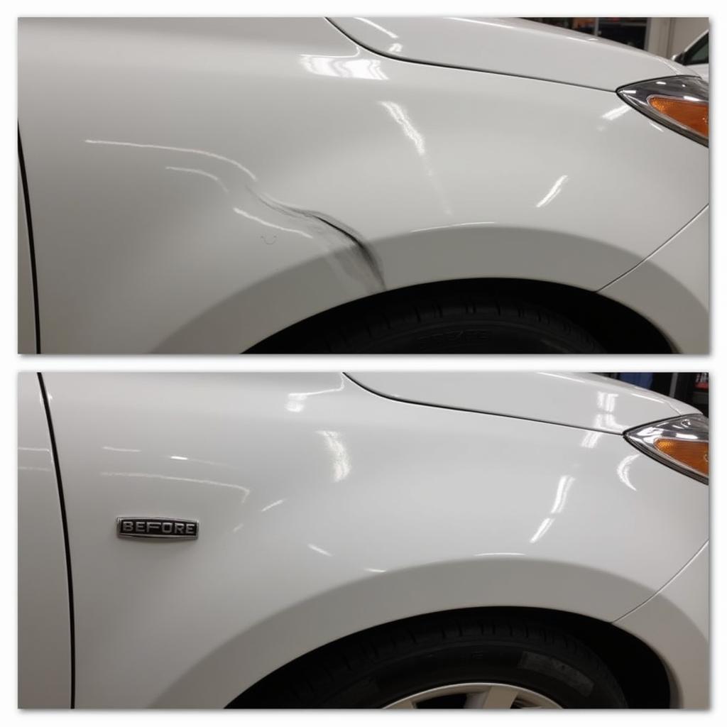 Car Paint Gouge Spot Repair Before and After