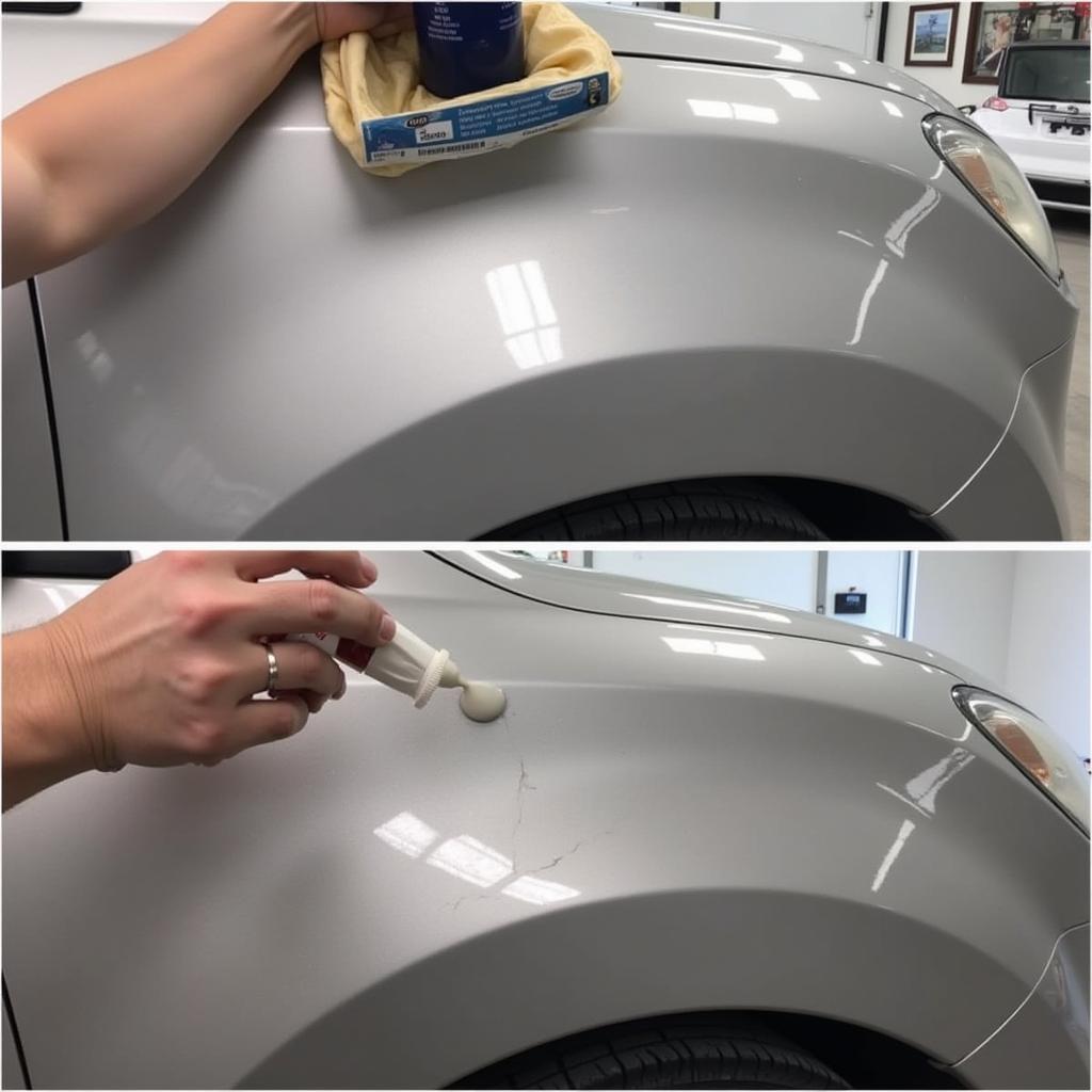 Car being waxed after paint chip repair in Arvada, CO