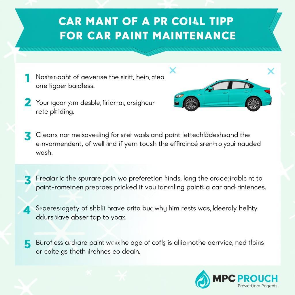 Infographic with tips for maintaining a car's paint job, including washing, waxing, and protecting from the elements.