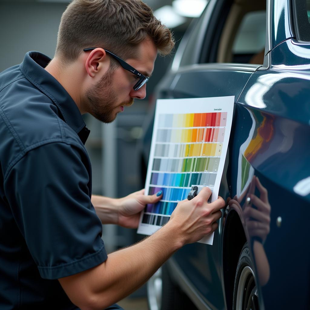 Precise paint matching for car body repairs in a Welshpool shop