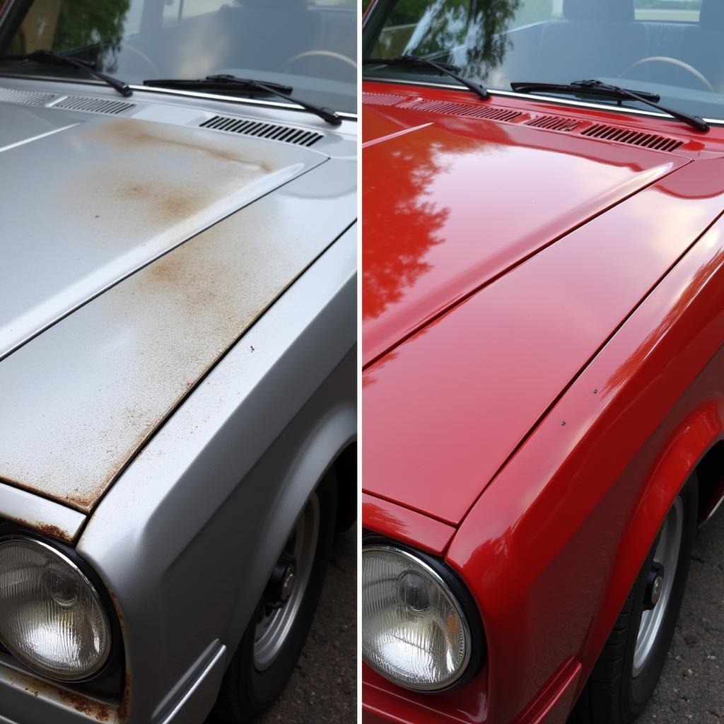 Car paint oxidation before and after repair