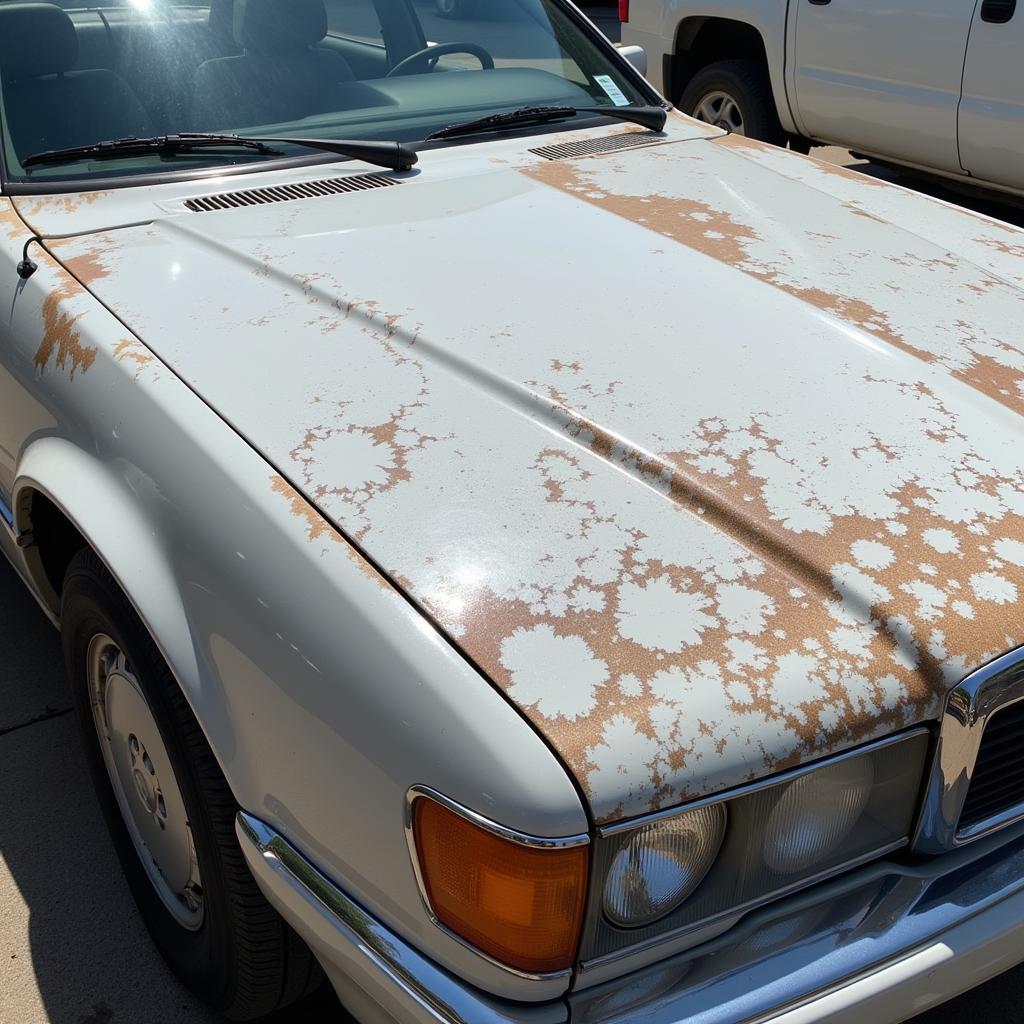 Car paint peeling caused by prolonged sun exposure