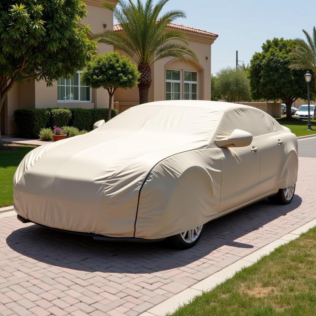 Protecting car paint in Abu Dhabi's harsh climate using car covers and shaded parking.