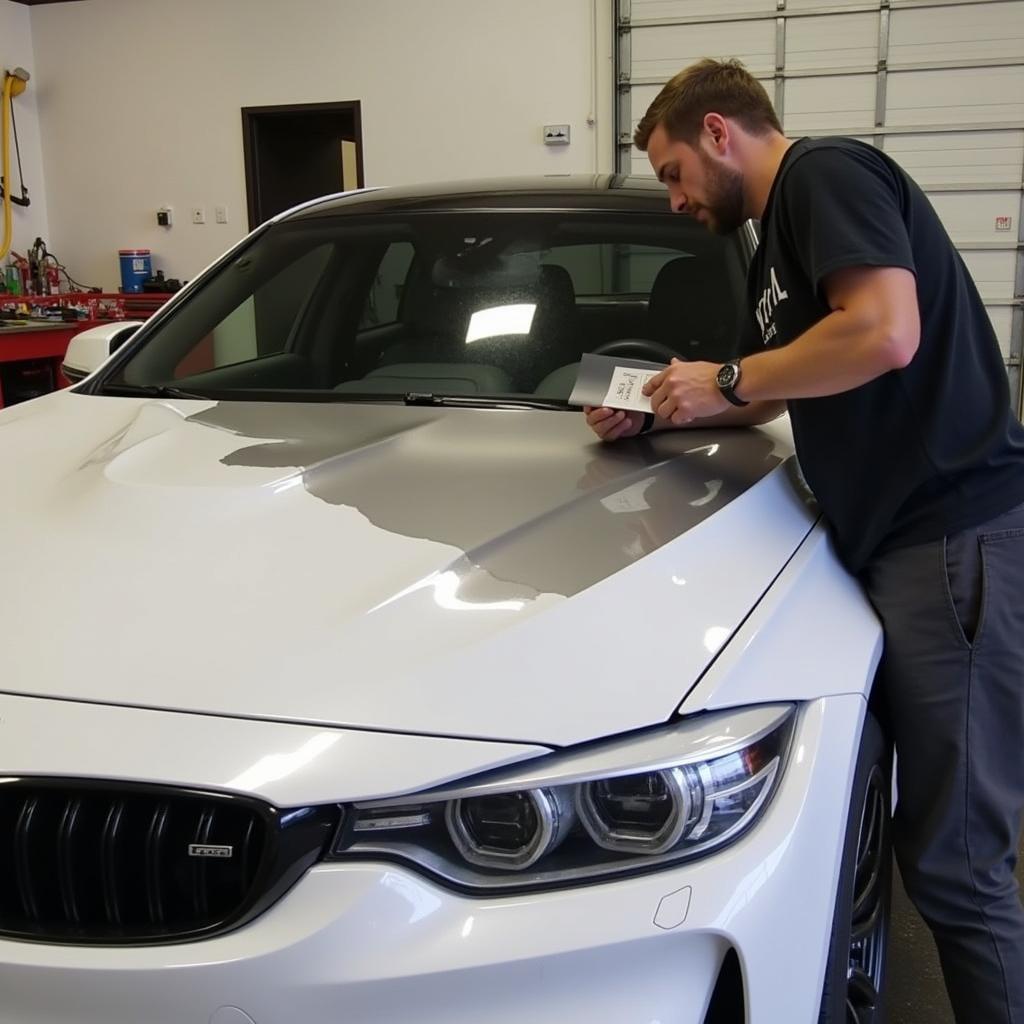 Applying car paint protection film in Wenatchee