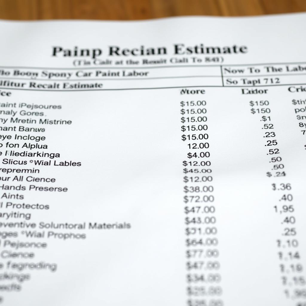 Car Paint Repair Estimate Document