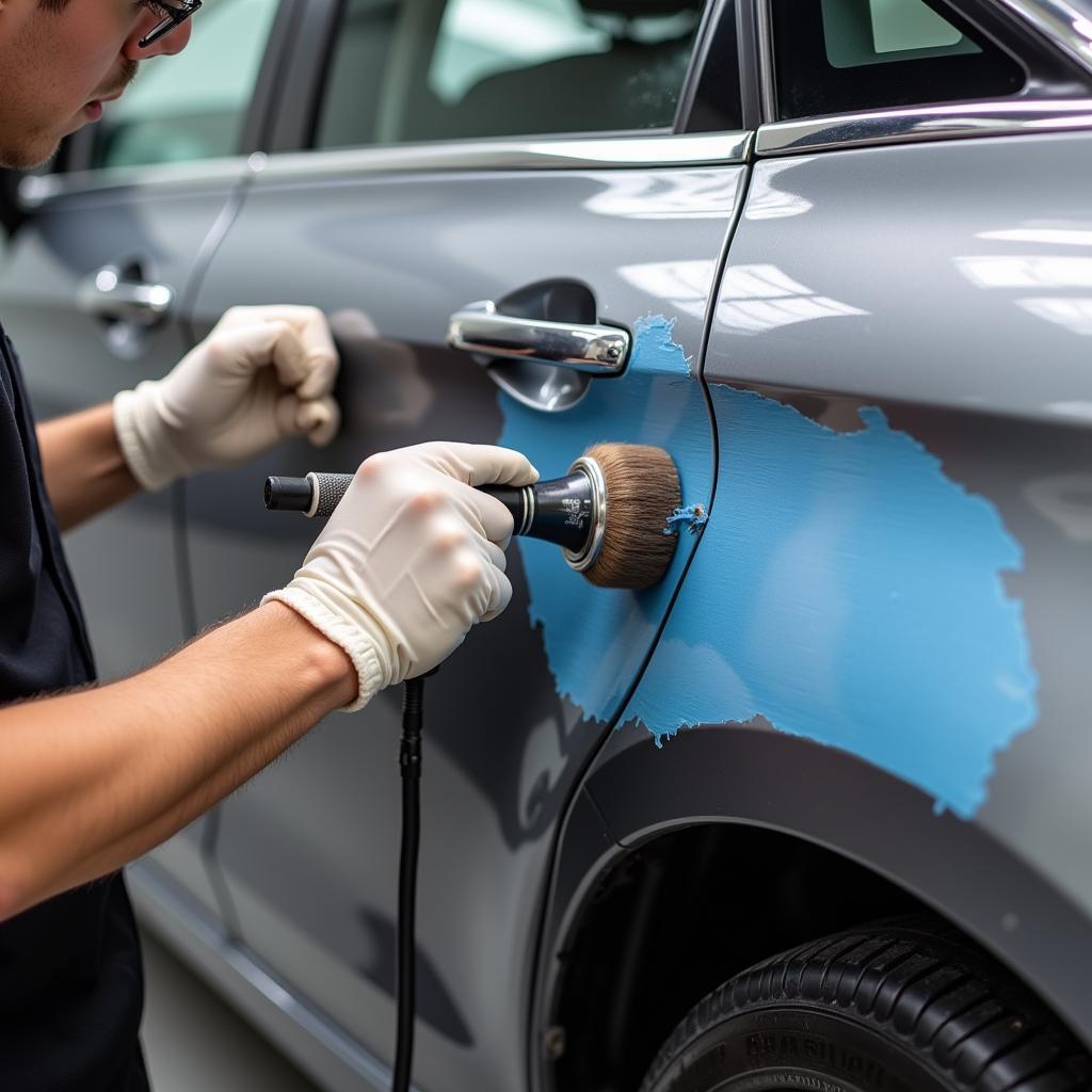 Car Paint Repair Process in Progress