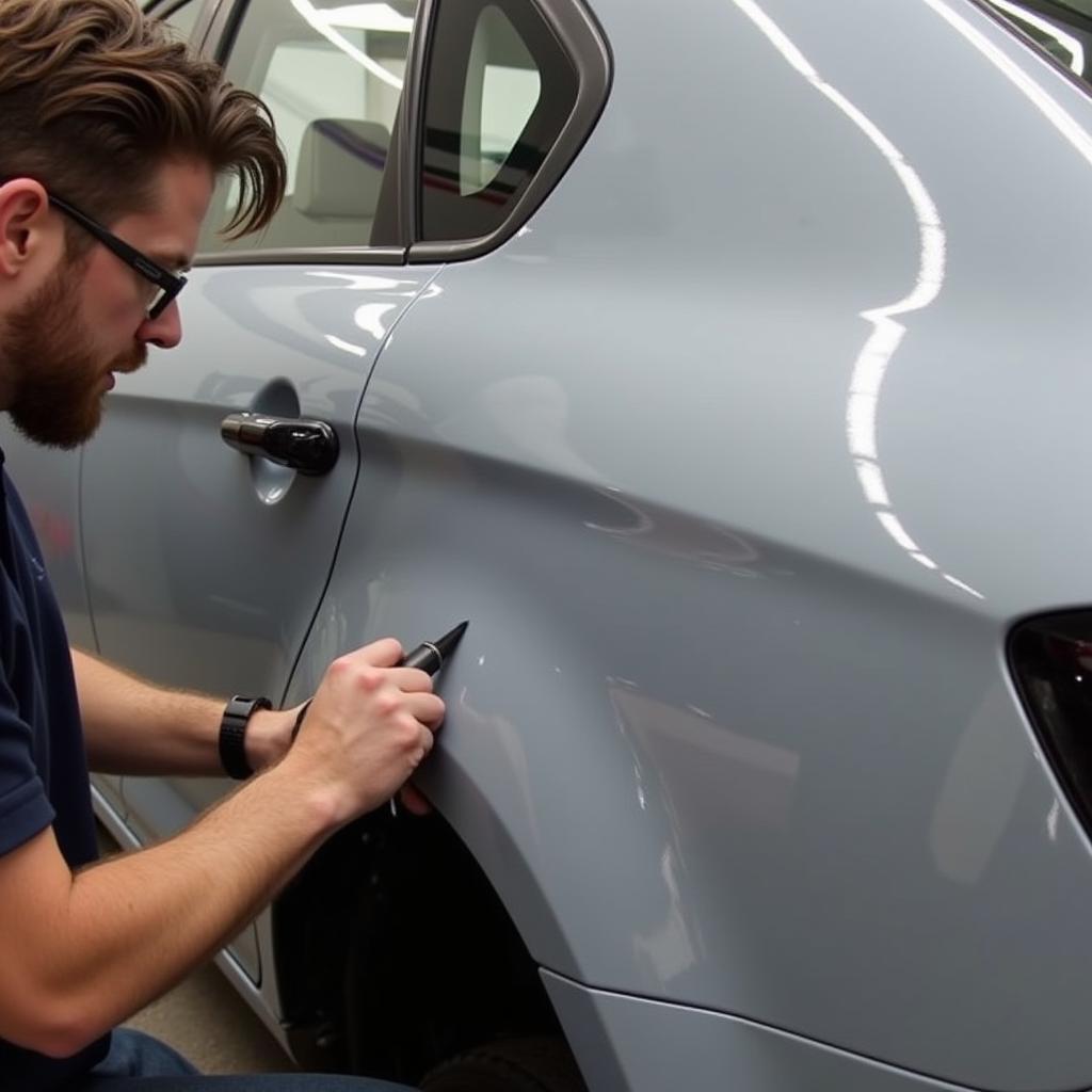 Panel Repair and Repainting on a Car Fender in Sittingbourne