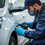 Car Paint Repair Specialist Working on a Vehicle