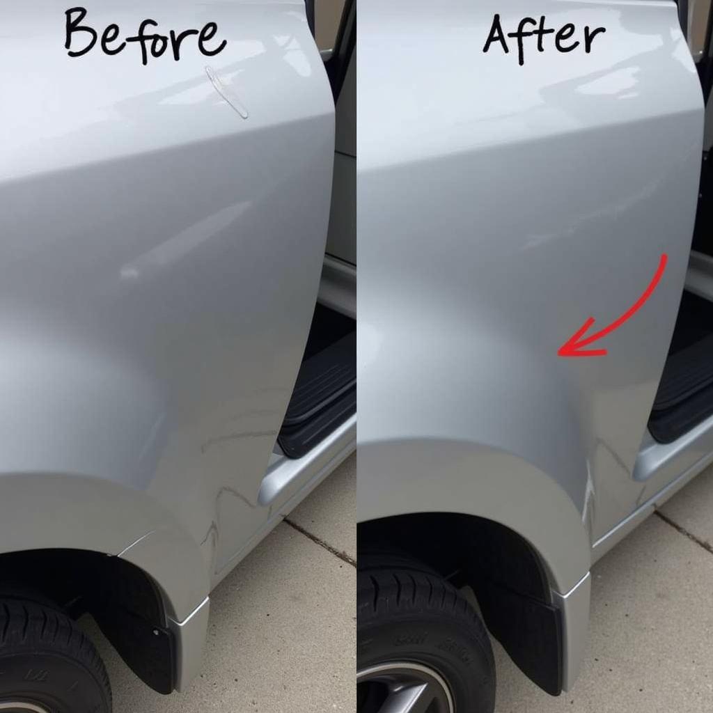 Before and After Using a Car Paint Repair Stick