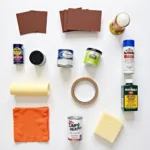 Car paint repair tools and materials layout