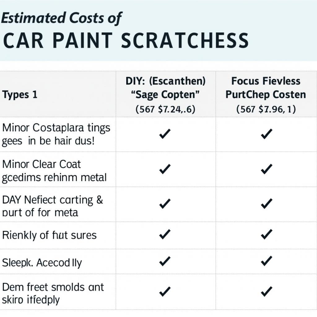 Car Paint Scratch Repair Cost Comparison Chart