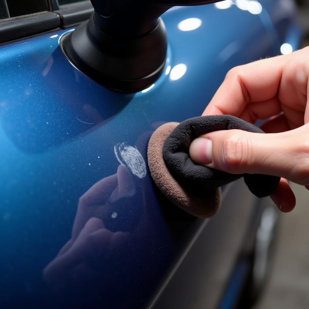 Applying Rubbing Compound to a Car Scratch