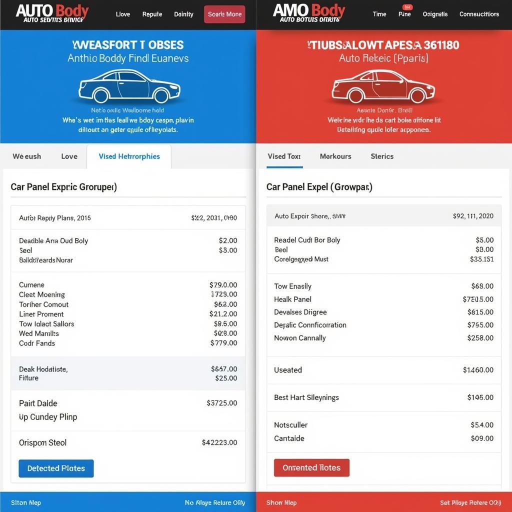 Comparing car panel repair cost near me at different auto body shops.