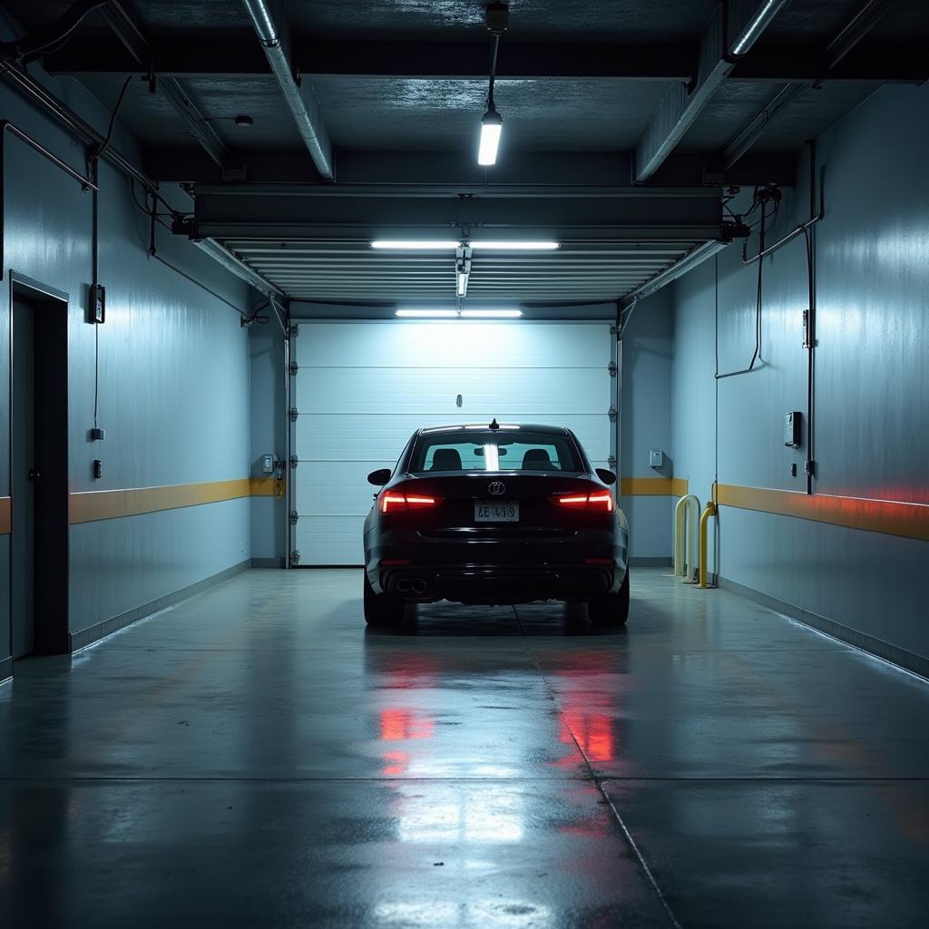 Car parked in a secure garage to prevent keying