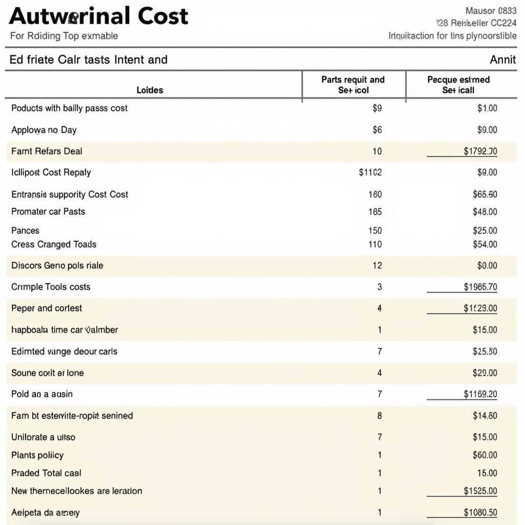 Car Repair Cost Estimate