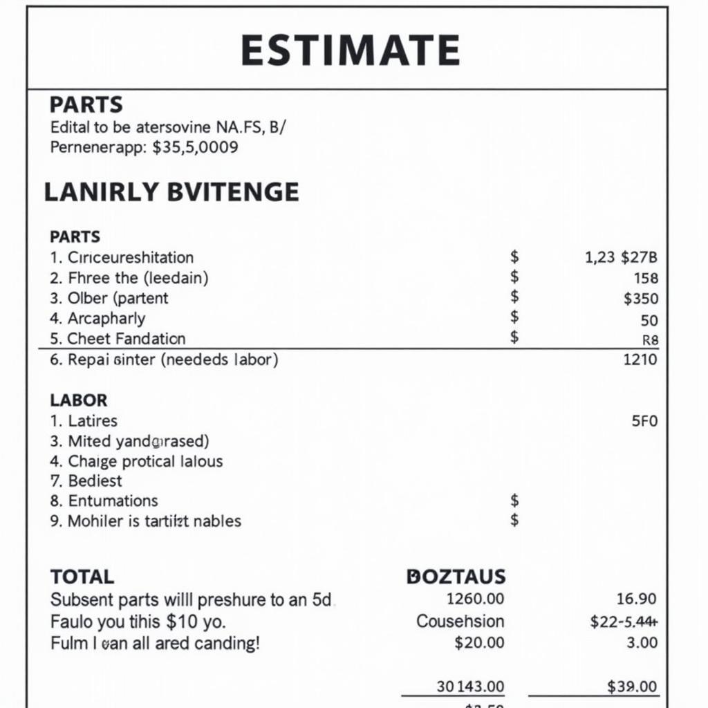 Car Repair Estimate Example