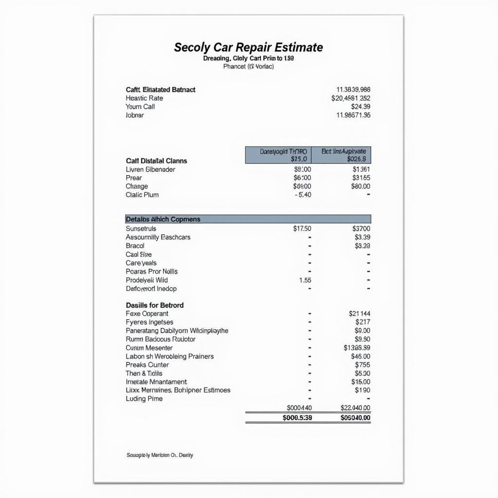 Example of a Car Repair Estimate