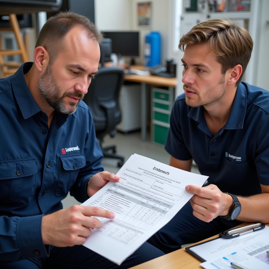 Reviewing Car Repair Estimate with Technician