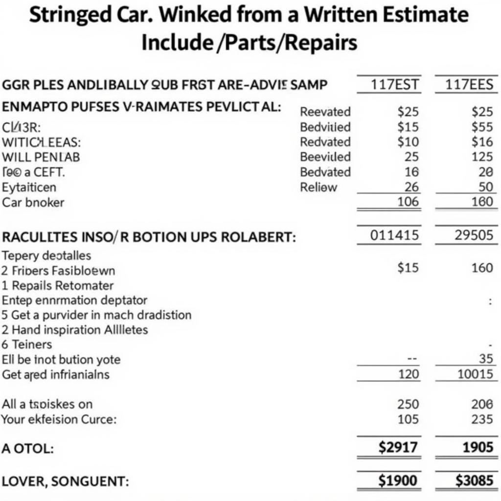 Car Repair Estimate Example in Small Dole