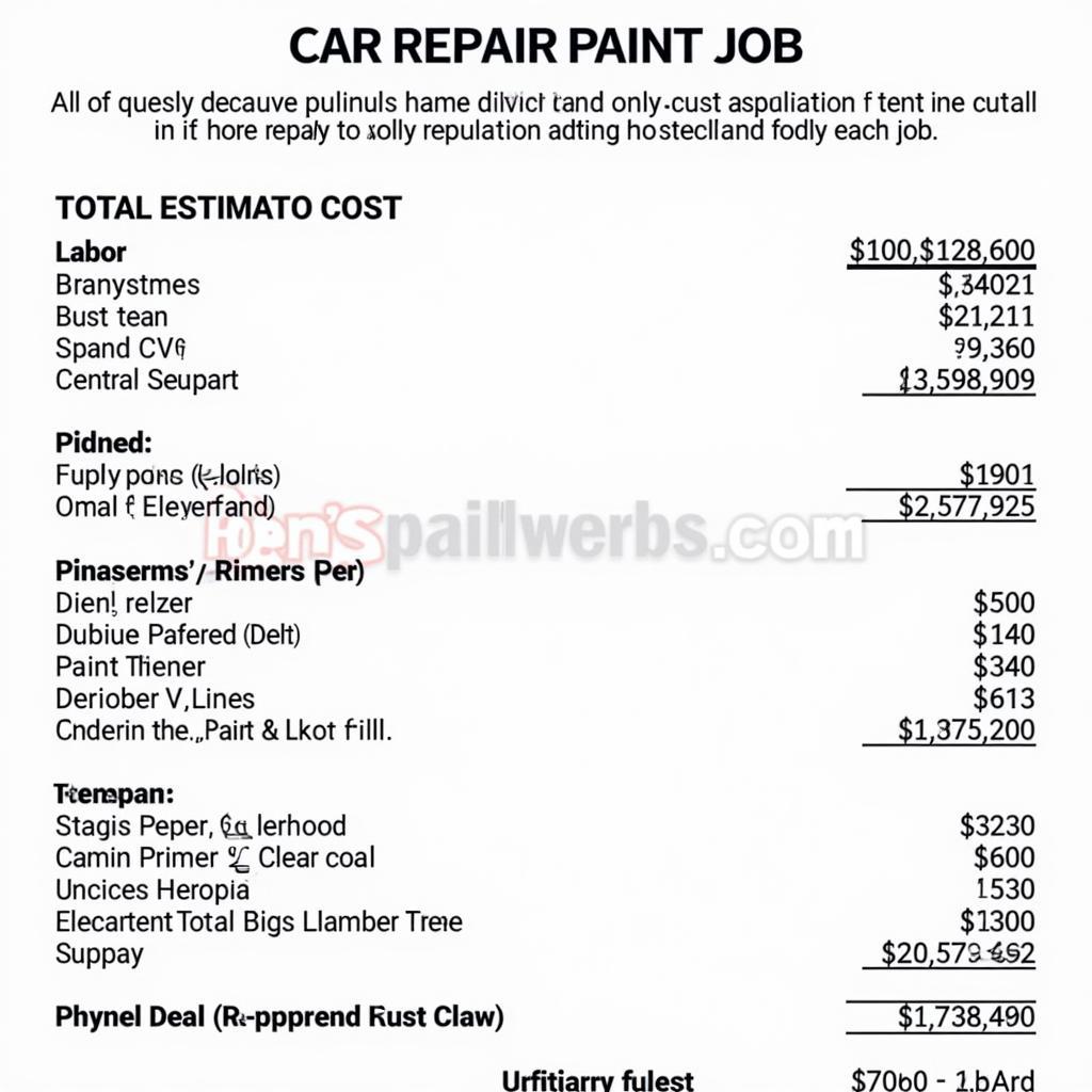 Car Repair Paint Job Quote Breakdown