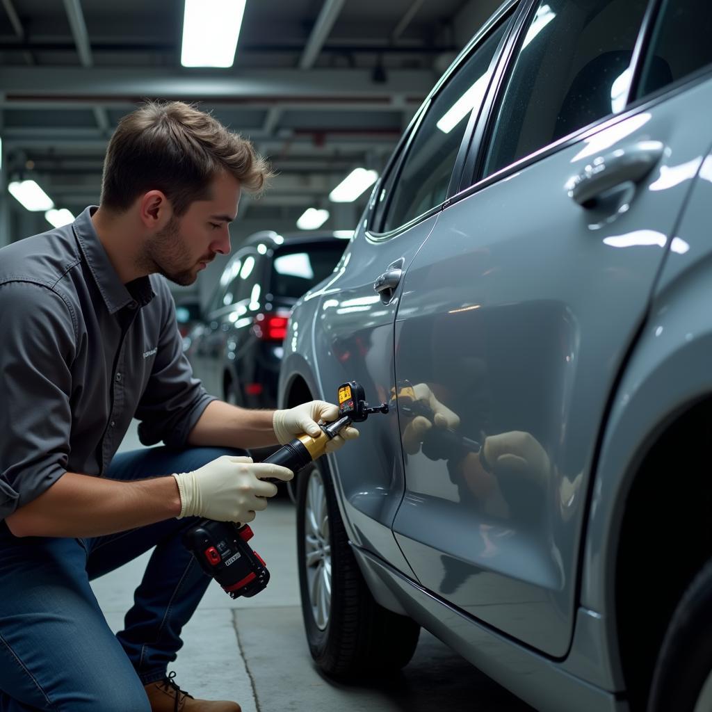 Final quality control check of a repaired car in Bolton