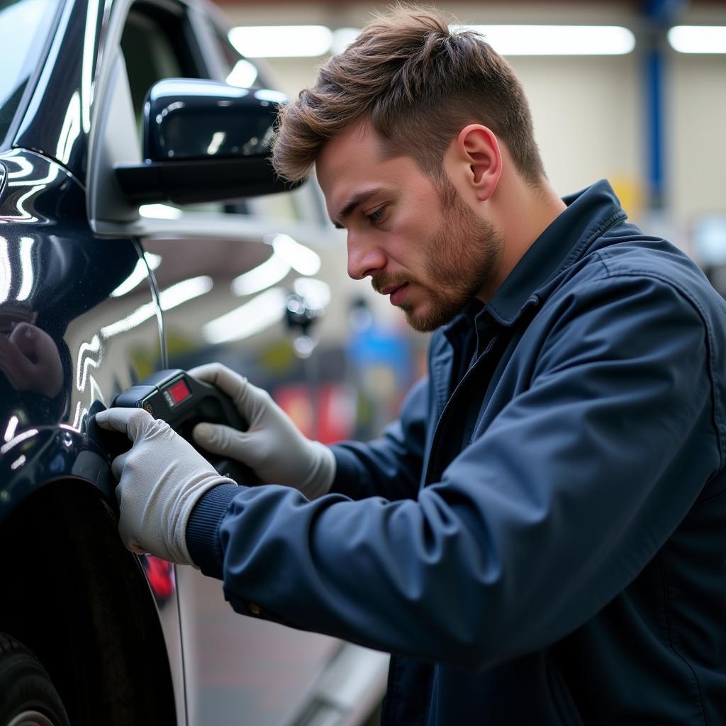 Car Repair Technician in Cornwall Performing Vehicle Inspection