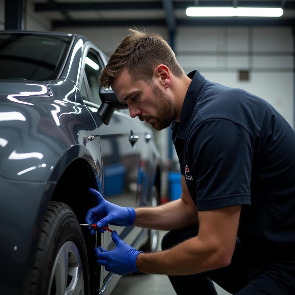 Experienced Car Repair Technician Working on a Vehicle