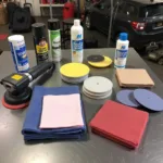 Car repair tools and supplies for fixing top coat