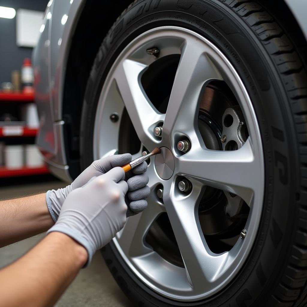 Applying Car Rim Repair Paint