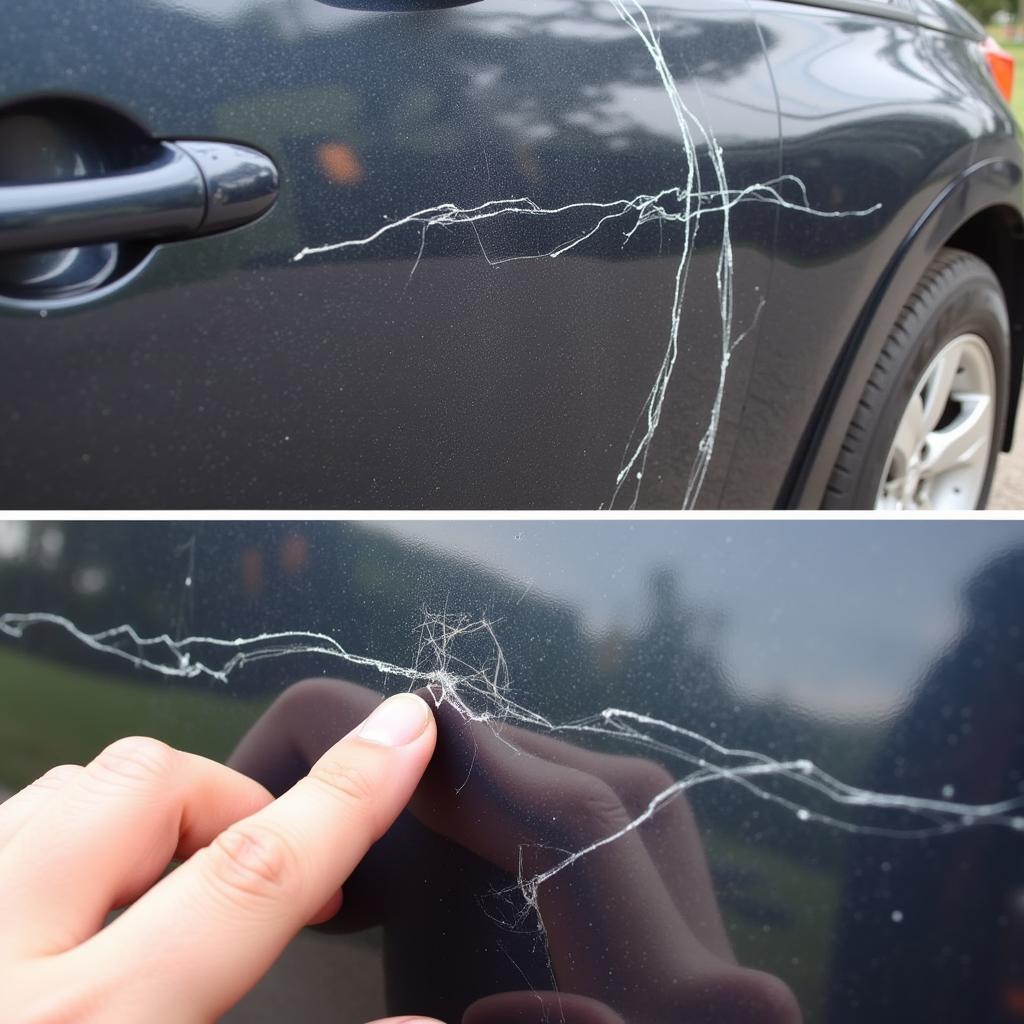 Close-up view of car road rash damage for assessment