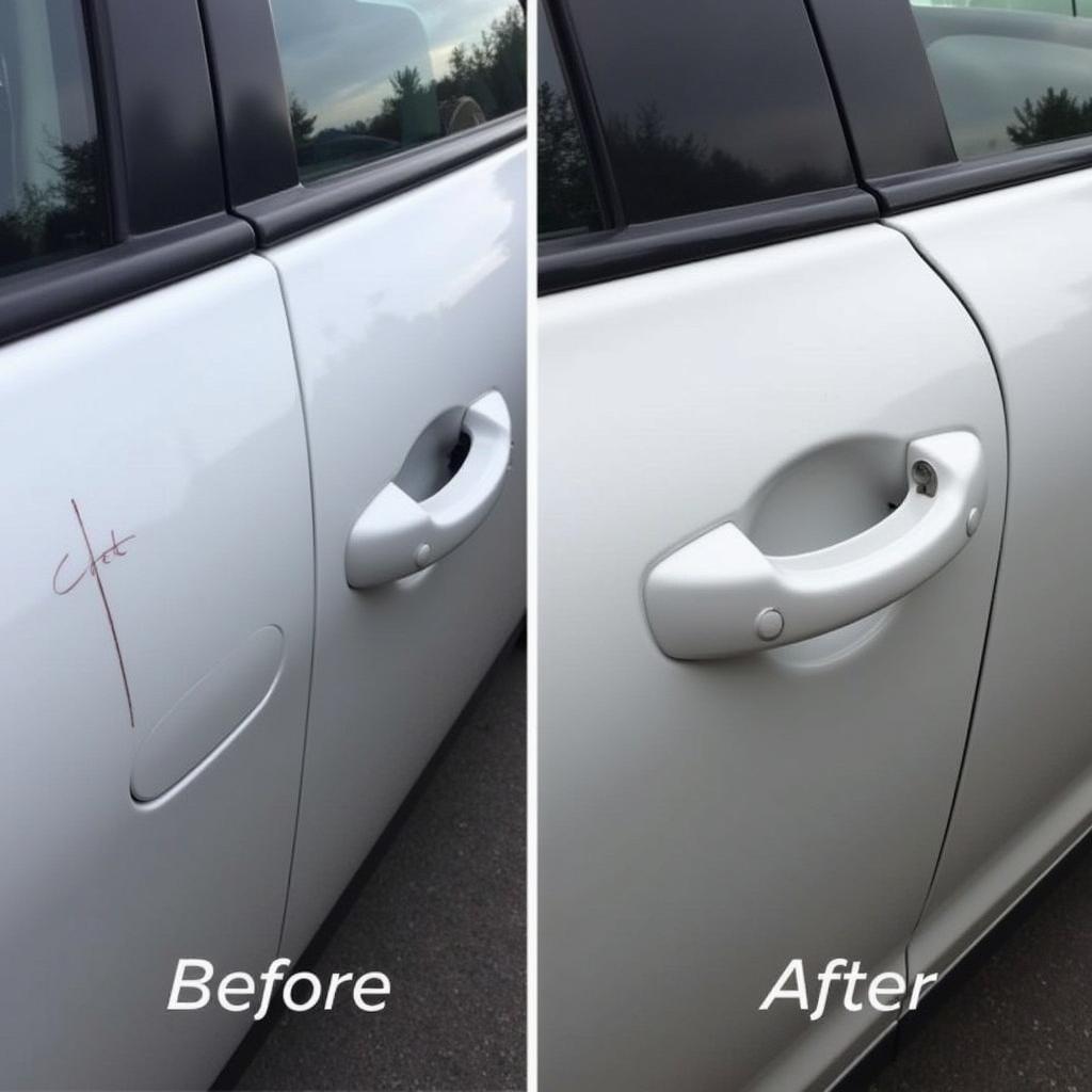 Car Scratch Before and After Using Repair Pen