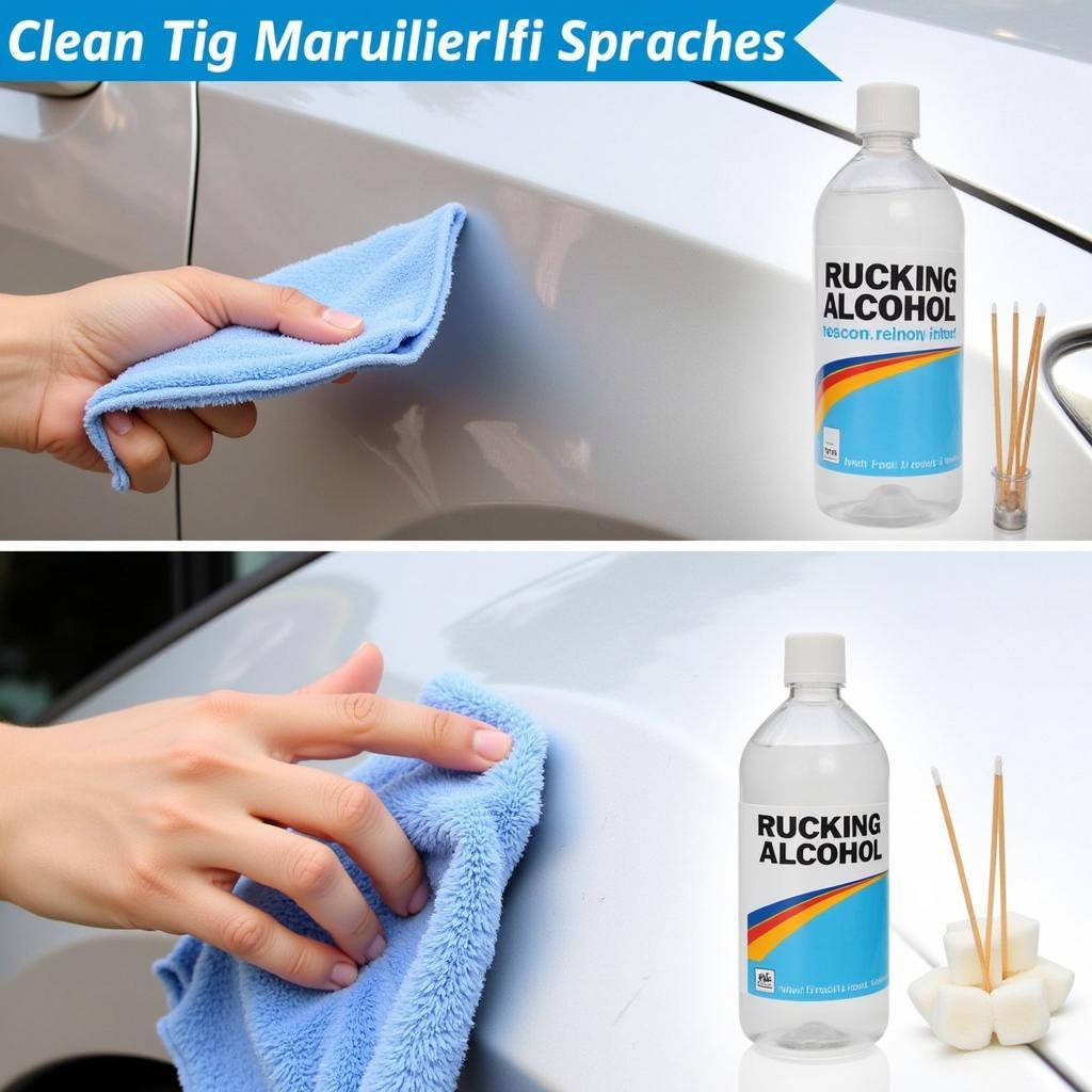 Cleaning a car scratch before applying touch-up paint.