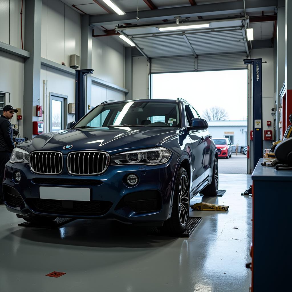 Car Undergoing Repair in a Body Shop