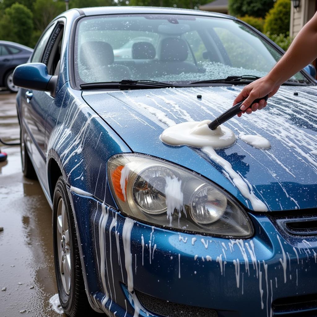 Washing a Car with Faded Paint