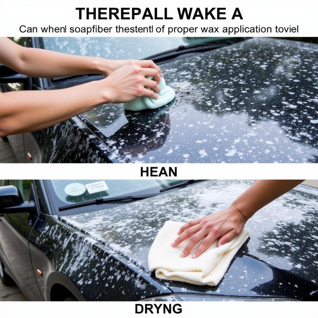 Washing and drying a car before applying wax