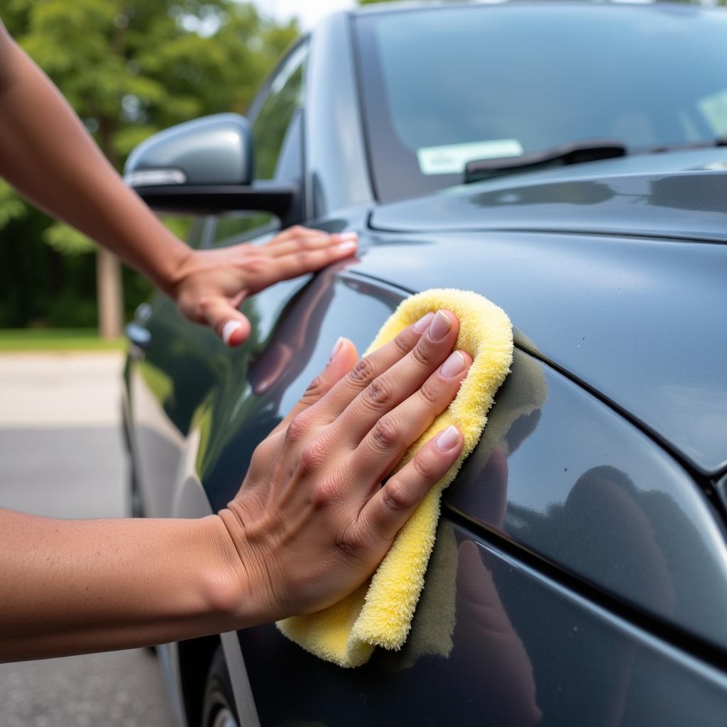 Applying car wax for paint protection