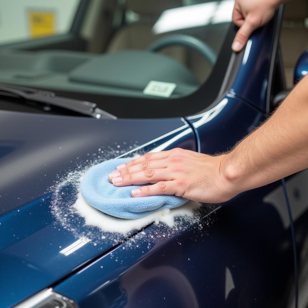 Applying car wax for paint protection