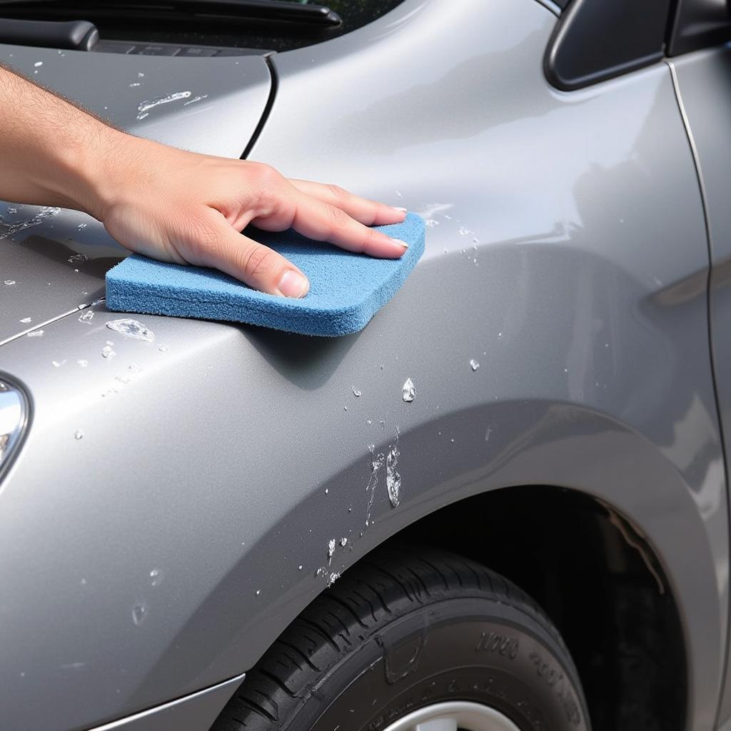 Waxing a car to protect the paint