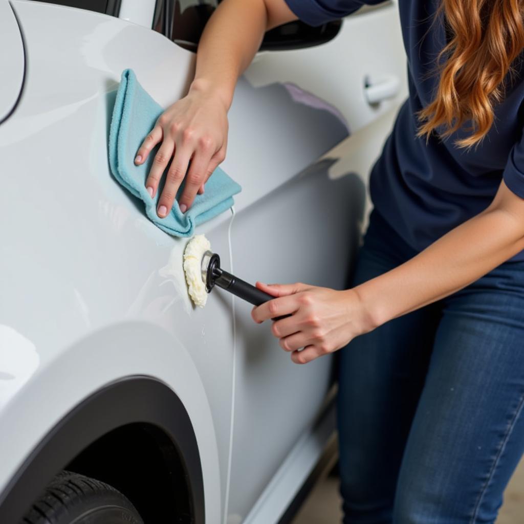 Car Waxing for Protection: A person waxing their car to protect the paint from the elements.