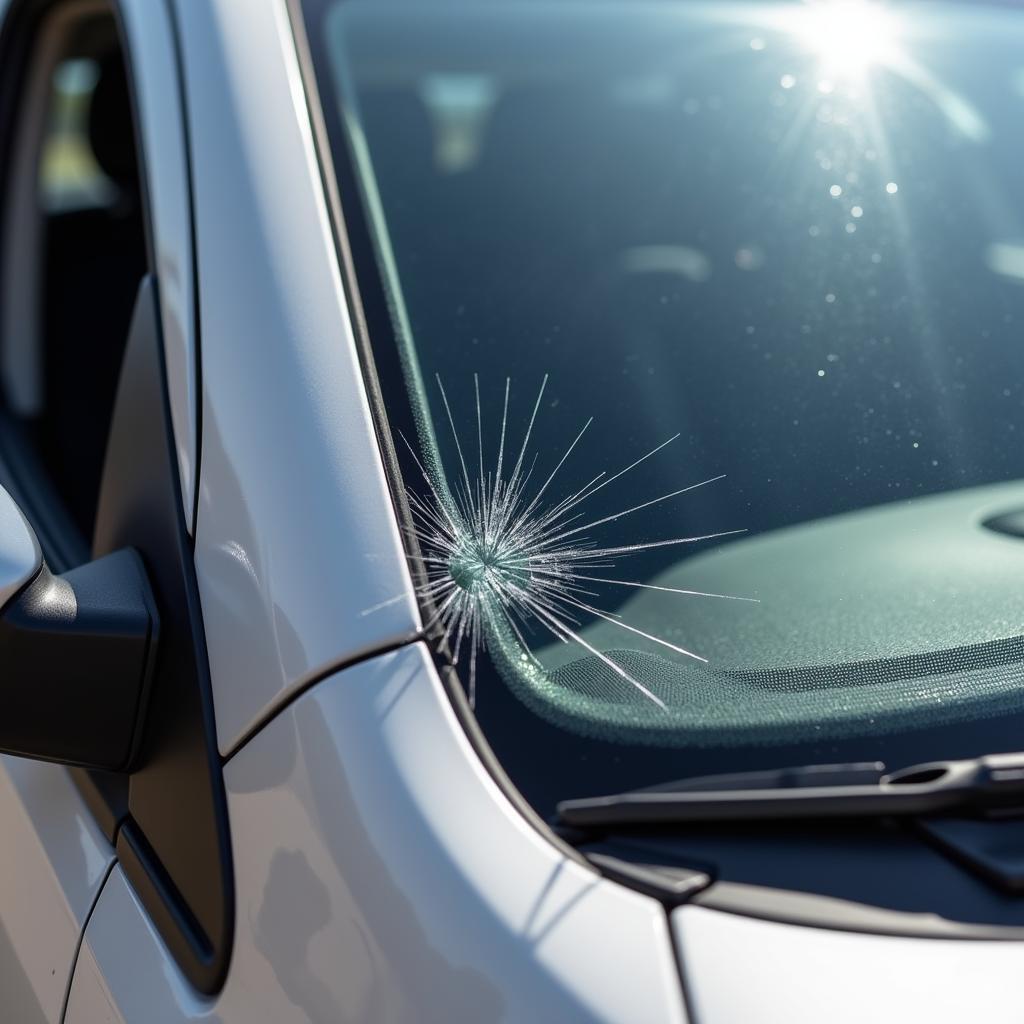 Close-up of a cracked car window in Blaine, MN