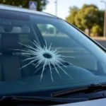 Close-up of a cracked car window in San Ramon, California