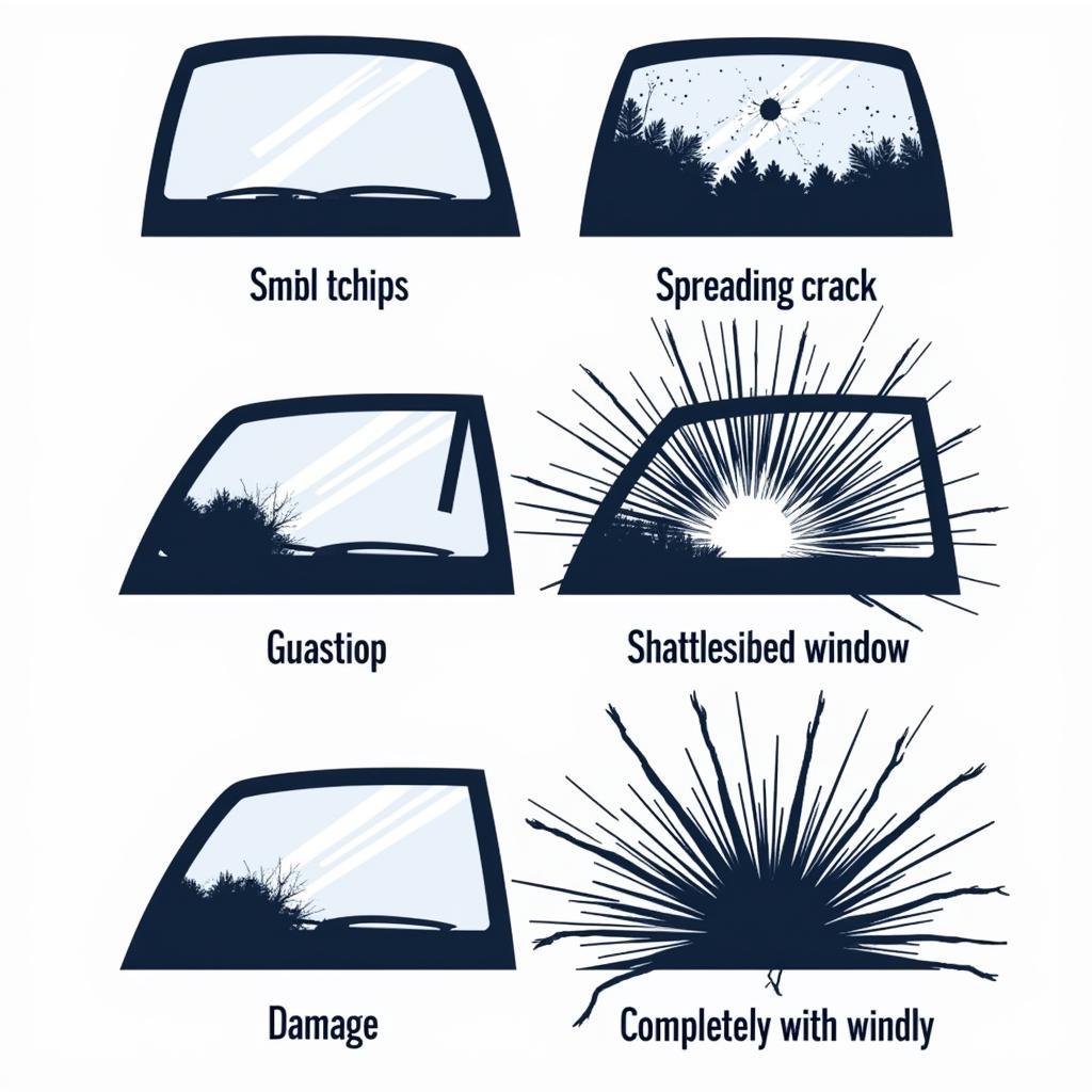 Car window damage types: chip, crack, shatter